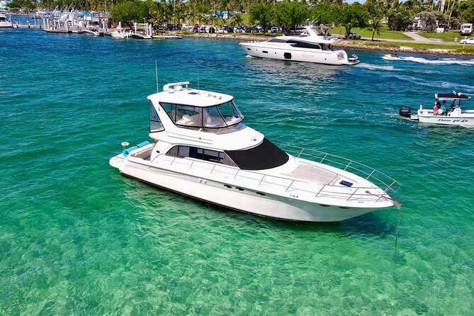 52' Yacht Rental in Miami Beach with Experienced Captain - The 52-foot yacht setup: safety gear is included, comfort may not be consistent