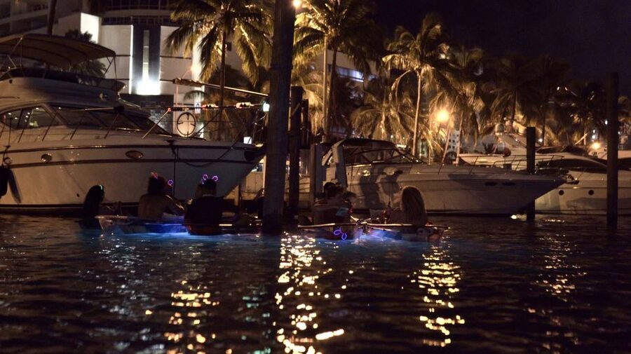 Lighted Clear Kayaks at Night w/ Champagne in Miami Beach - What this Miami Beach night paddle really feels like