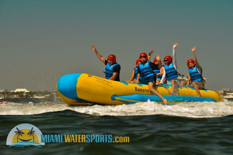 Miami: Banana Boat Ride - Where to meet at Dinner Key Marina, Pier 9, Yellow Smiley Face flags