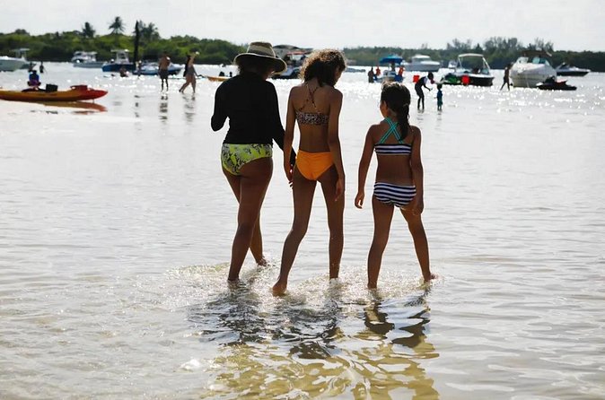 Miami Biscayne Bay Boat Tour with Sandbar Experience. - Houlover Sandbar: clear water, real sun time, and shade on the boat