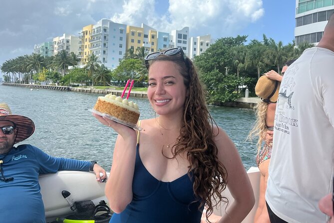 Miami Boat Rental for Day or Sunset Cruise with Captain - Onboard comfort: A/C, Bluetooth music, kitchen basics, and a real restroom