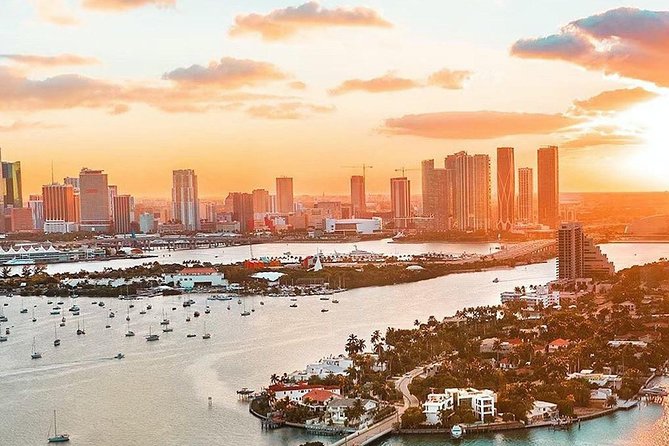 Miami Sunset Private Helicopter Tour - Palm Island, Brickell Key, Coconut Grove, Coral Gables, and the cruise-port views